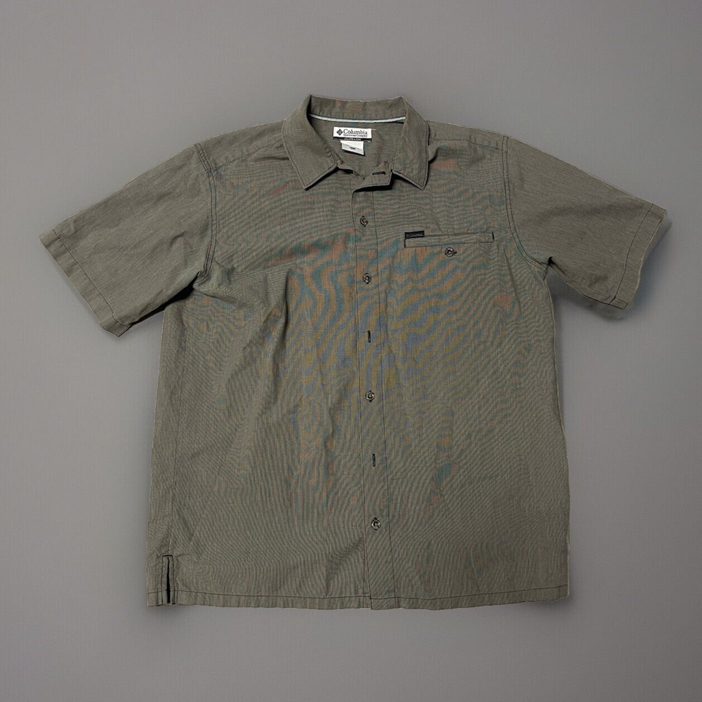 Columbia Sportswear Mens L Olive Green Micro Stripe Short Sleeve Button Shirt